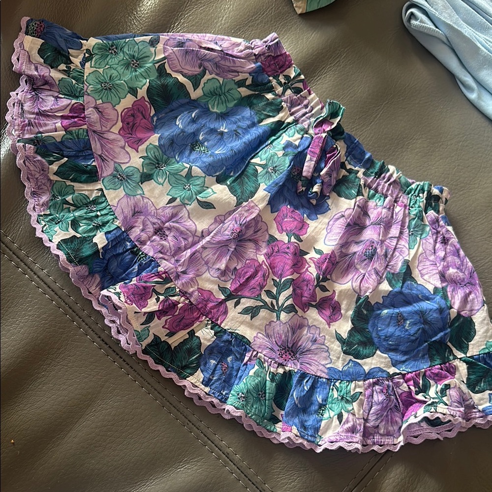 $300 Zimmermann girls Floral Mini Skirt in Purple, Blue and Green. 💯 cotton.